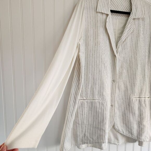 SOFT SURROUNDINGS Pippa Striped Cream Blazer Light Academia Minimalist Large - Picture 5 of 8